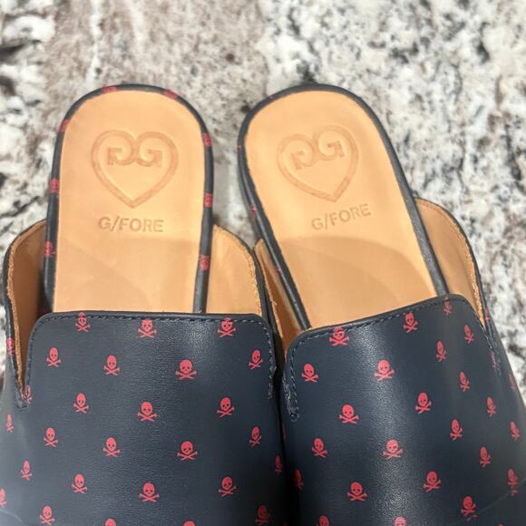 NEW G/FORE Navy Blue Skull Killer T's Leather Mules Size 8 - Picture 2 of 8